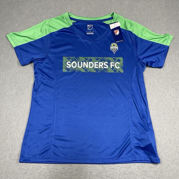 Seattle Sounders Jersey Womens Large Blue Green Fan Base Shirt Season 2024 NEW - Picture 1 of 11